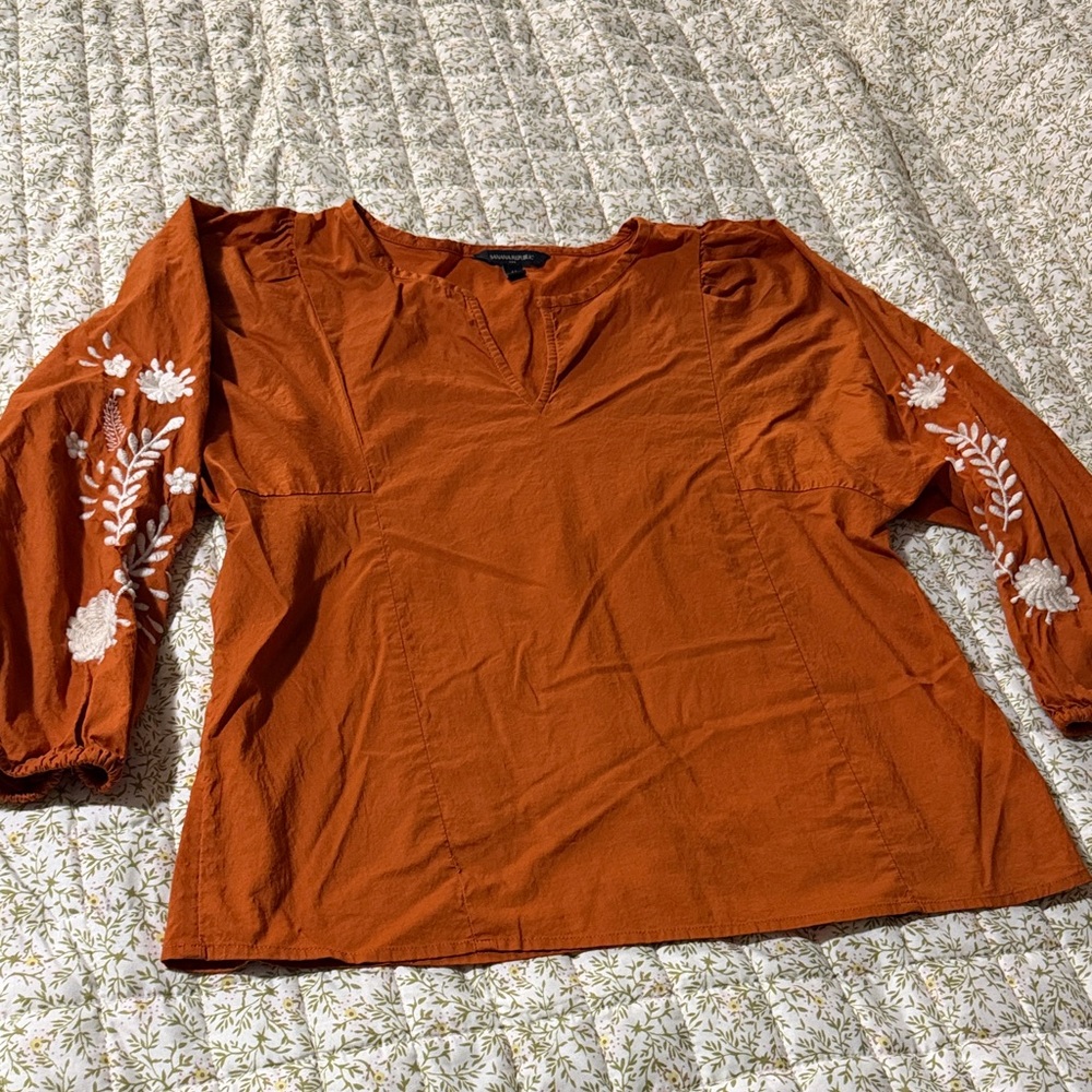 Banana Republic Rust Blouse with Floral Embroidery